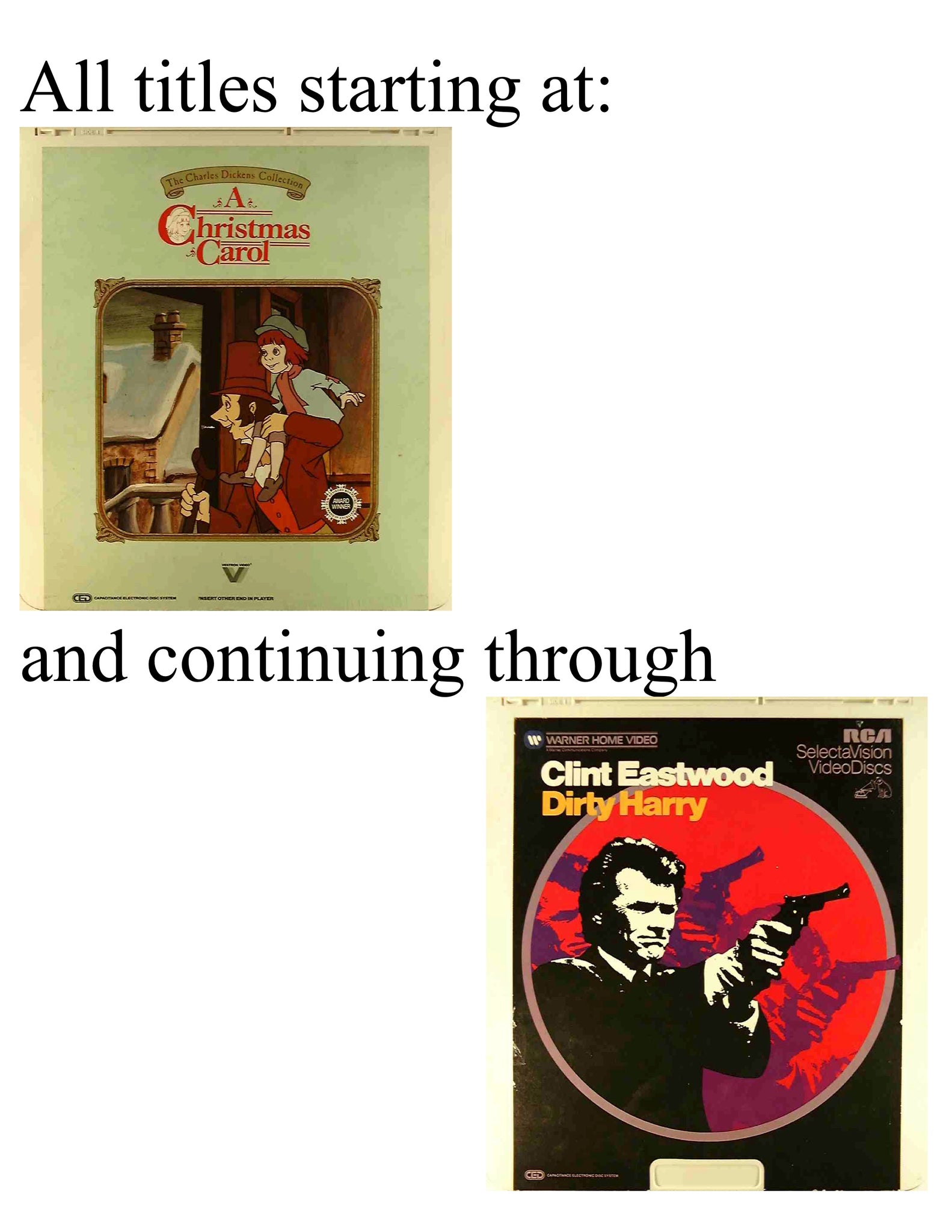 RCA CEDs: Titel beginnt mit „Christmas Carol, A“ bis „Dirty Harry“